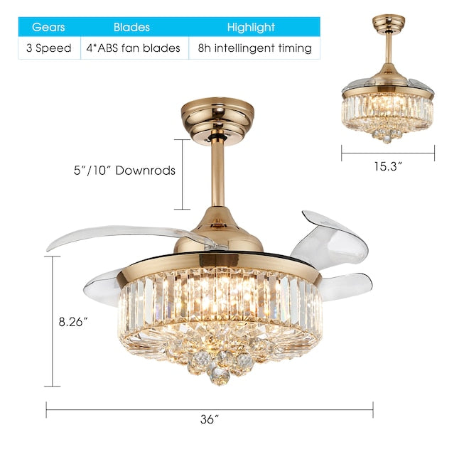 LumiCrystal Retractable Chandelier Fan