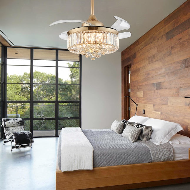 LumiCrystal Retractable Chandelier Fan
