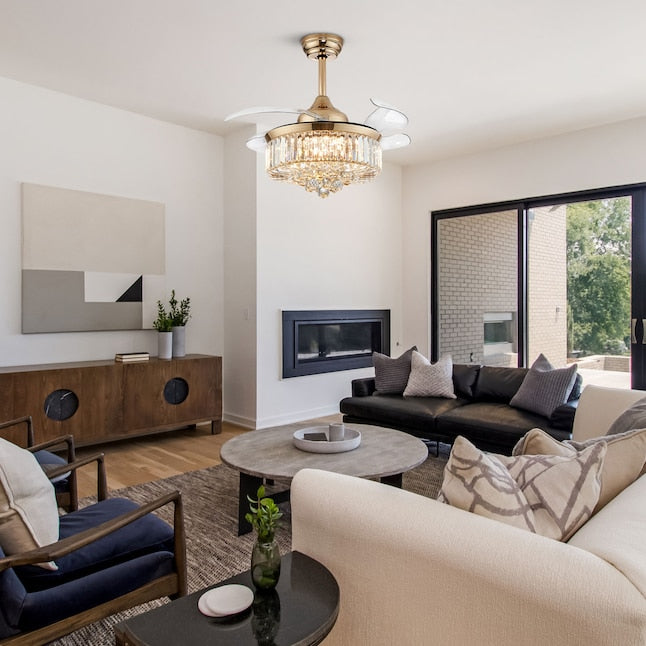 LumiCrystal Retractable Chandelier Fan