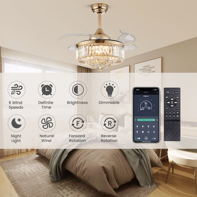 LumiCrystal Retractable Chandelier Fan
