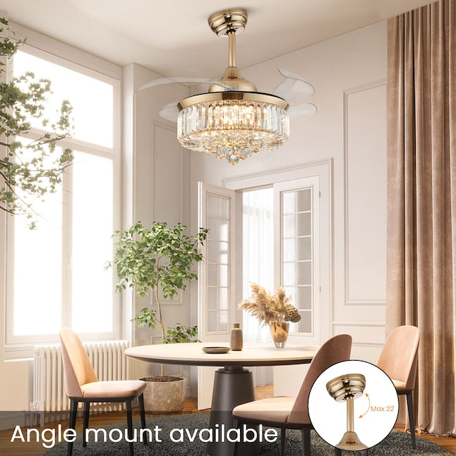 LumiCrystal Retractable Chandelier Fan