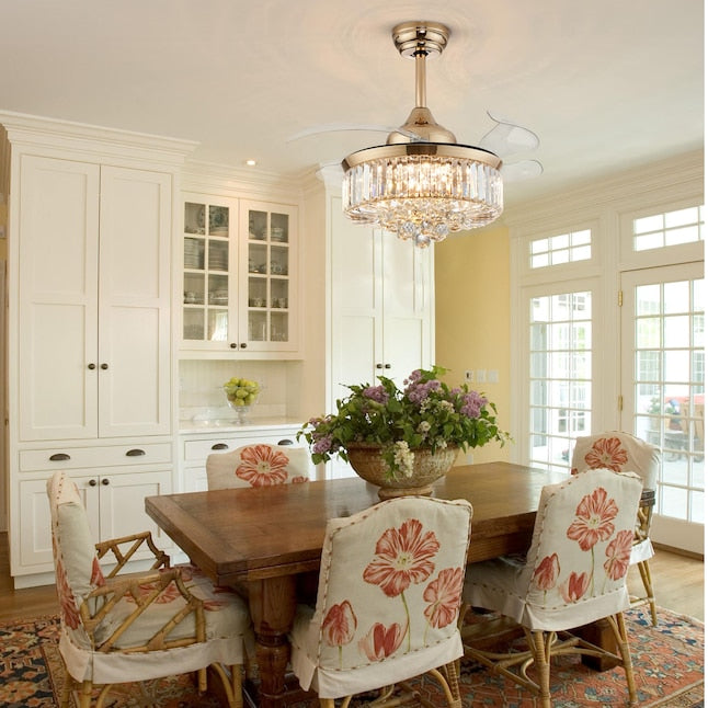 LumiCrystal Retractable Chandelier Fan
