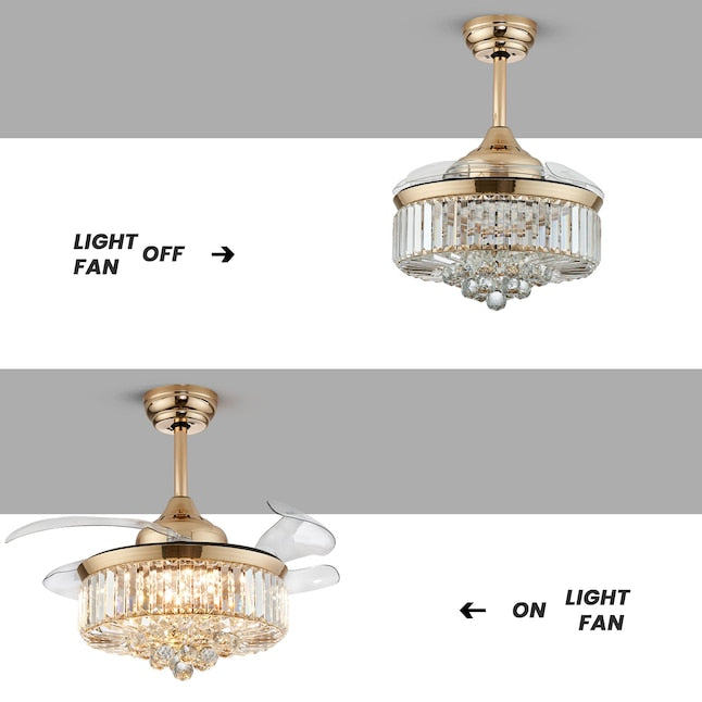 LumiCrystal Retractable Chandelier Fan