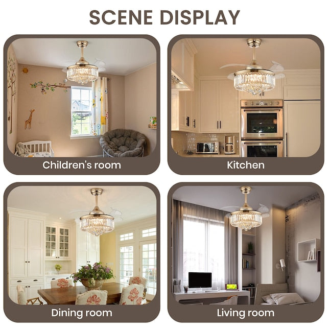 LumiCrystal Retractable Chandelier Fan