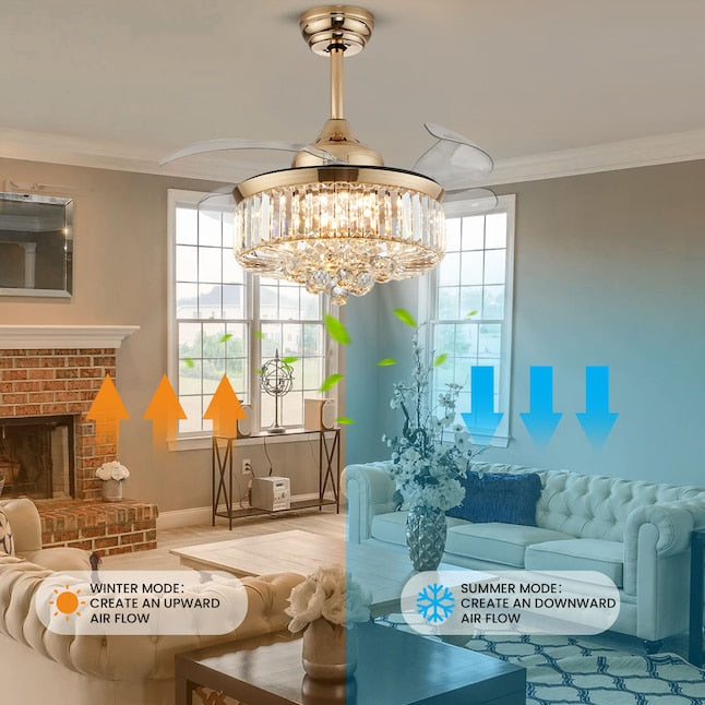 LumiCrystal Retractable Chandelier Fan