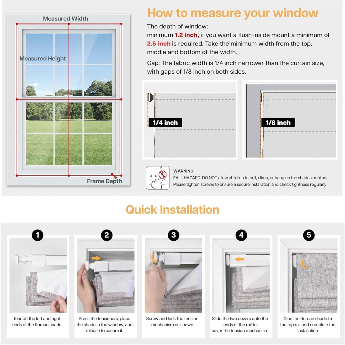Lunora No-Drill Roman Shades