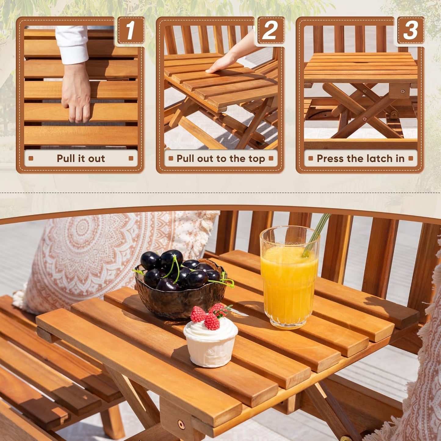 2-Person Outdoor Bench with Pull-Out Table