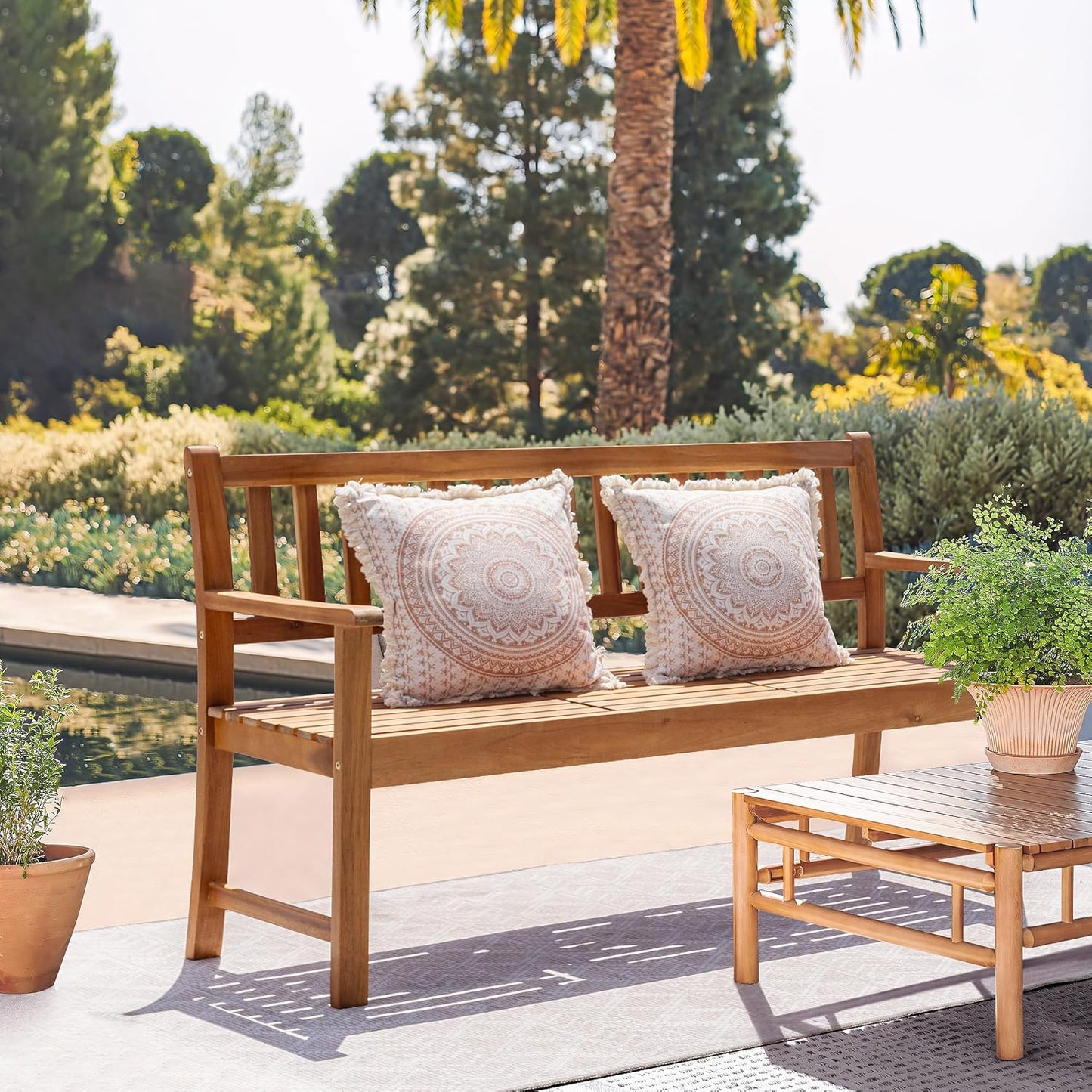 2-Person Outdoor Bench with Pull-Out Table