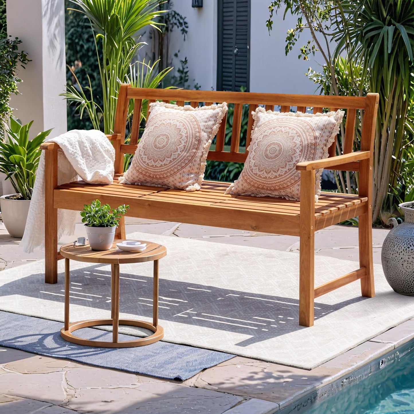 2-Person Outdoor Bench with Pull-Out Table